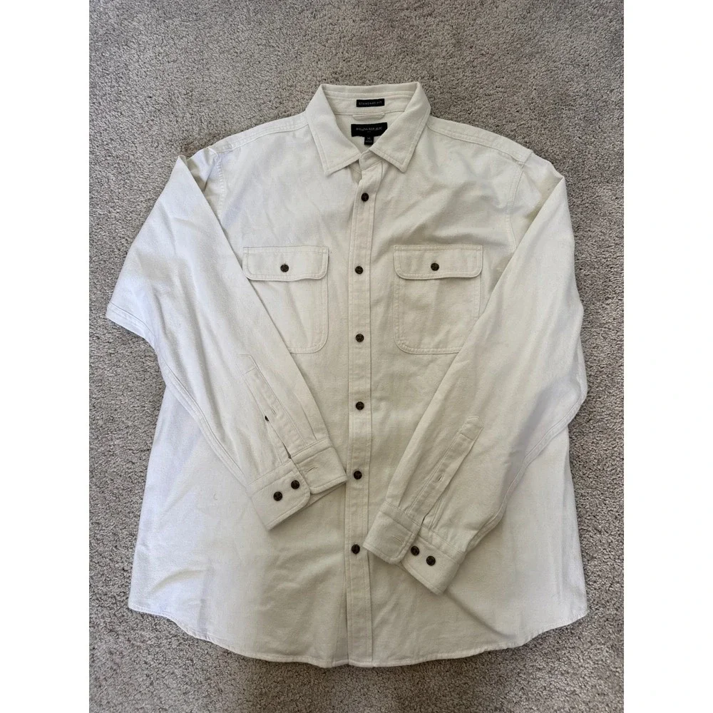 Banana Republic Mens XL Standard Fit Cream Off White Flannel Button Down Shirt